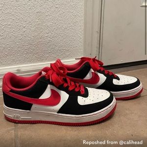 nike red, block, white air force ones